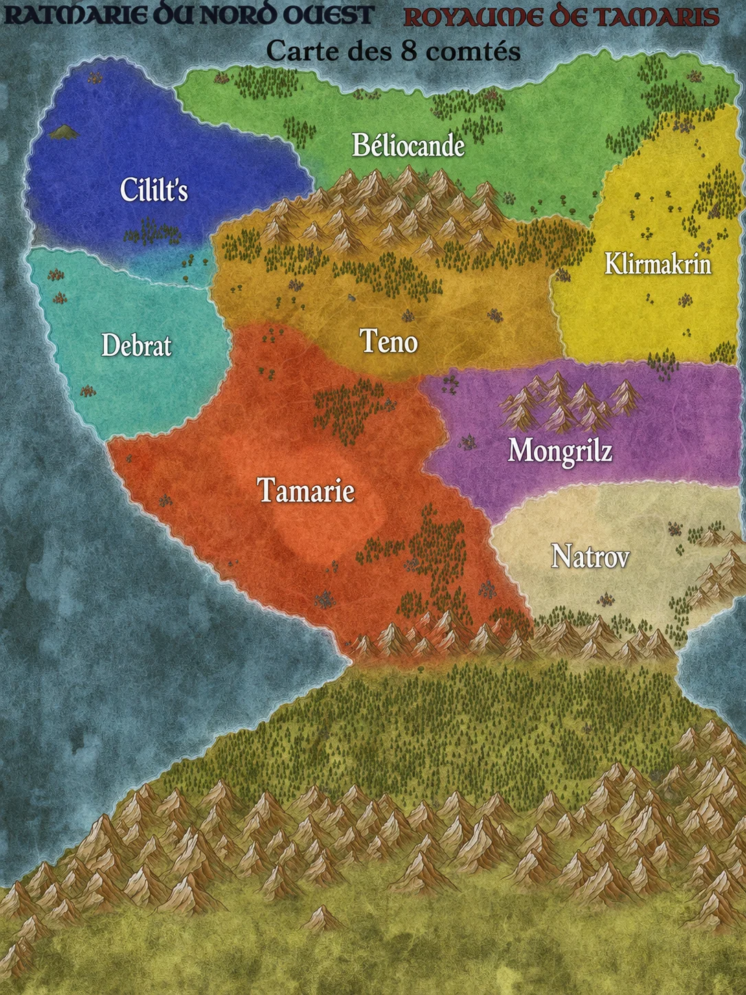 Carte des comtés du royaume de Tamaris